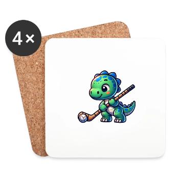 Joueur de hockey dinosaure mignon Dino - Dessous de verre (lot de 4) - blanc - Devant