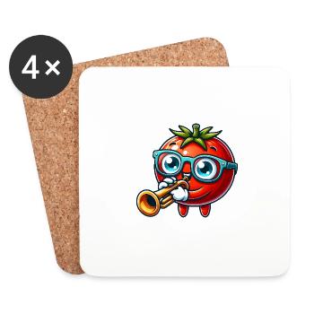 Jouer à la tomate avec trompette et verres - Dessous de verre (lot de 4) - blanc - Devant