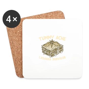 Maux de ventre Lasagne Survivant Drôle de nourriture préférée - Dessous de verre (lot de 4) - blanc - Devant