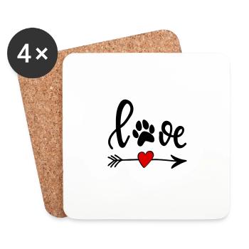 Love with Dog's Paw - Arrow with Heart - Coasters (set of 4) - white - Front