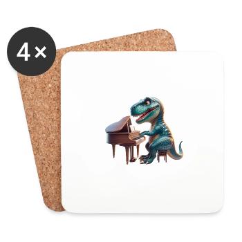 Cooler Dino Pianist Musik Fan Design - Untersetzer (4er-Set) - Weiß - Vorne