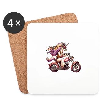 Licorne à moto avec des fleurs et la paix - Dessous de verre (lot de 4) - blanc - Devant