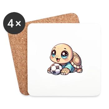 Tortue mignonne avec ballon de football - Dessous de verre (lot de 4) - blanc - Devant