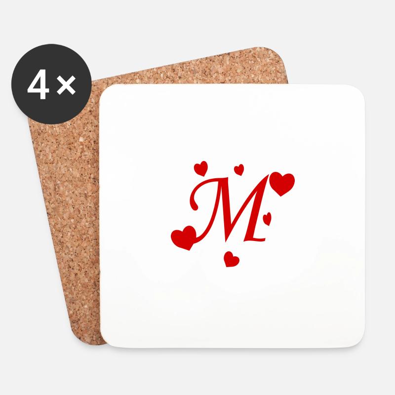 Buchstabe M mit Herzen - Untersetzer (4er-Set) - Weiß