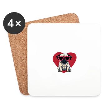 Carlin avec lunettes de soleil Red Heart - Dessous de verre (lot de 4) - blanc - Devant