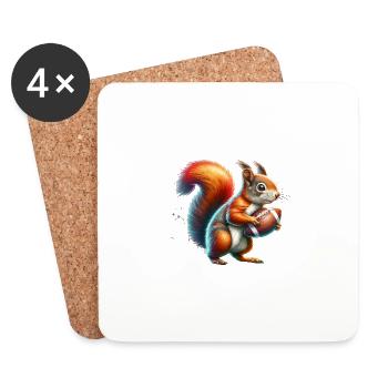Football Américain, Écureuil, Noix, Amour Animal - Dessous de verre (lot de 4) - blanc - Devant