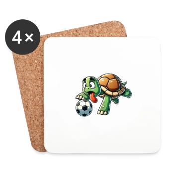 Funny Soccer Playing Turtle - Coasters (set of 4) - white - Front