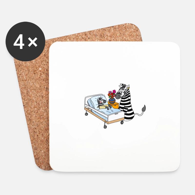 Zora das Zebra im Krankenhauszimmer - Untersetzer (4er-Set) - Weiß