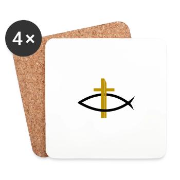 Itchys Christentum Fisch mit goldenem Kreuz - Untersetzer (4er-Set) - Weiß - Vorne