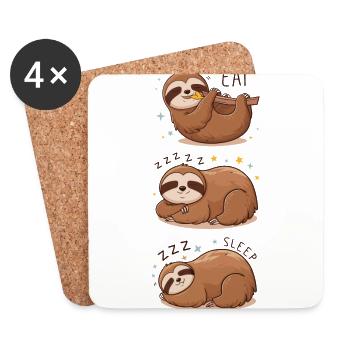 Lustiges Faultier Eat Sleep Sloth für Kinder - Untersetzer (4er-Set) - Weiß - Vorne