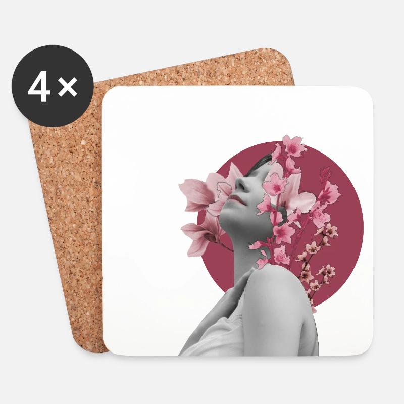 Porträt mit Blumen - Untersetzer (4er-Set) - Weiß
