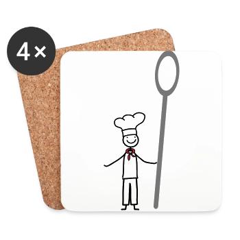 Chefkoch, Koch mit Kochlöffel und Kochmütze - Untersetzer (4er-Set) - Weiß - Vorne
