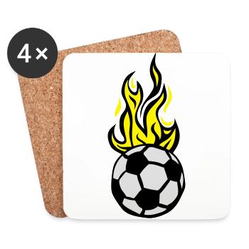 ballon football flamme feu flame - Dessous de verre (lot de 4) - blanc - Devant