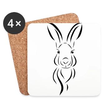 Hase Kopf Illustrartion Feldhase Löffel - Untersetzer (4er-Set) - Weiß - Vorne