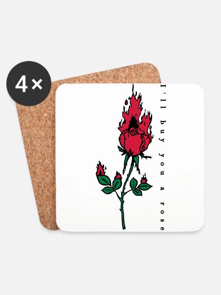 Brennende Rose Print - Untersetzer (4er-Set) - Weiß
