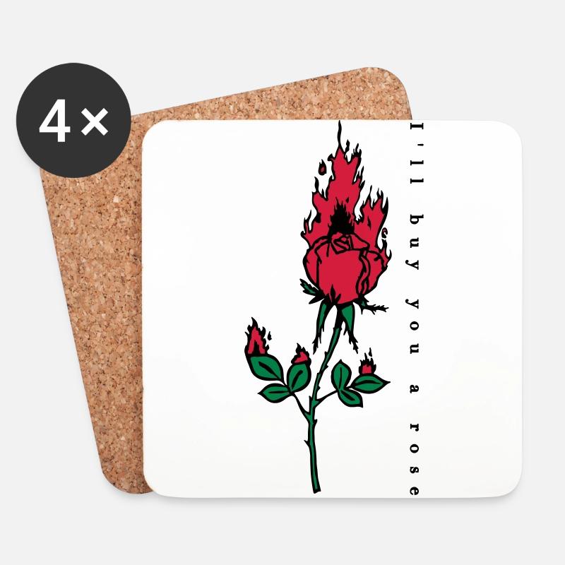 Brennende Rose Print - Untersetzer (4er-Set) - Weiß