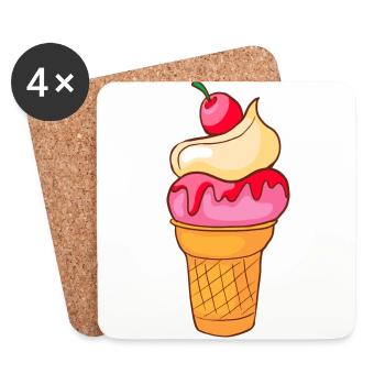Eis Speiseeis Eiskrem Eiscreme Kugeleis Eisbecher - Untersetzer (4er-Set) - Weiß - Vorne