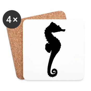 Black silhouette of a sea horse - Coasters (set of 4) - white - Front