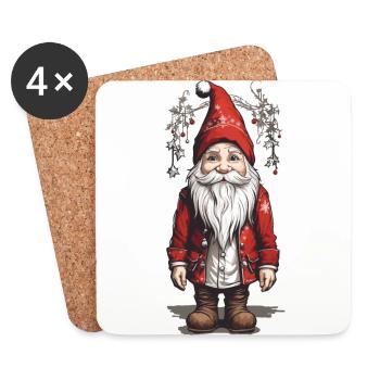 Gnome de Noël rétro à Noël - Dessous de verre (lot de 4) - blanc - Devant