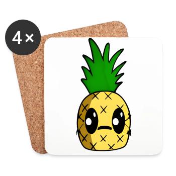 Ananas Kawaii - Dessous de verre (lot de 4) - blanc - Devant