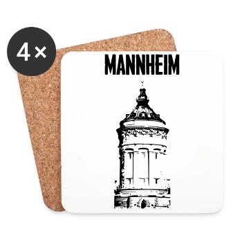 Mannheim Wasserturm Schwarz - Untersetzer (4er-Set) - Weiß - Vorne