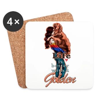 Life is better with a Golden Illustration Spruch - Untersetzer (4er-Set) - Weiß - Vorne