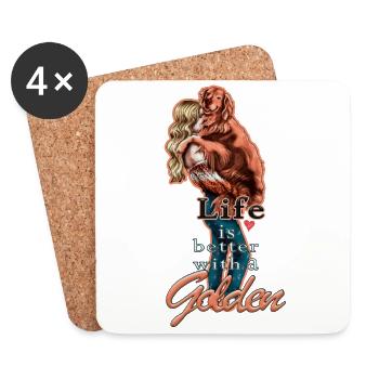 Life is better with a Golden Illustration blond - Untersetzer (4er-Set) - Weiß - Vorne
