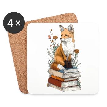 Fuchs auf Bücherstapel - Untersetzer (4er-Set) - Weiß - Vorne