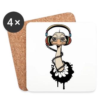 An ostrich with headphones - Coasters (set of 4) - white - Front