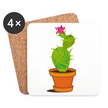 Kaktus mit einer Blüte - Untersetzer (4er-Set) - Weiß - Vorne