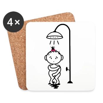 scheues Mädchen unter der Dusche - Untersetzer (4er-Set) - Weiß - Vorne