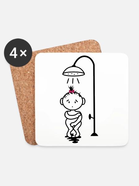 scheues Mädchen unter der Dusche - Untersetzer (4er-Set) - Weiß