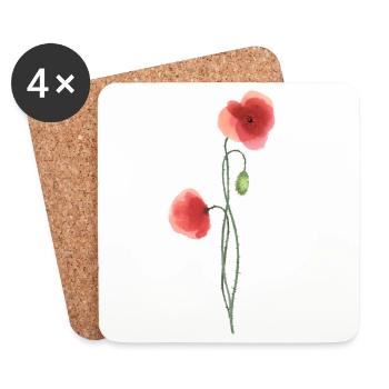 Blume: roter Mohn - Untersetzer (4er-Set) - Weiß - Vorne