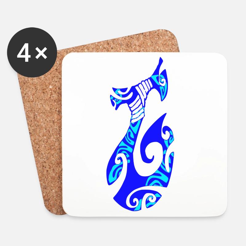 MATAU - Blue (Polynesian hook) - Coasters (set of 4) - white