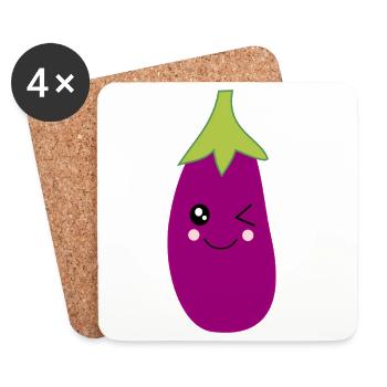 Aubergine Gemüse Kostüm Fasching Karneval - Untersetzer (4er-Set) - Weiß - Vorne