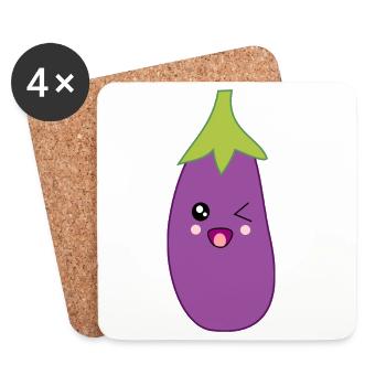 Aubergine Légumes végétaliens - Dessous de verre (lot de 4) - blanc - Devant