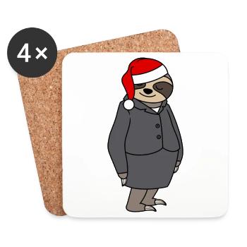 Faultier Frau Büro Weihnachtsmütze Weihnachtsmann - Untersetzer (4er-Set) - Weiß - Vorne