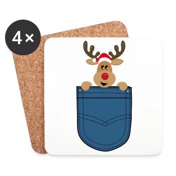 Weihnachten Elch in Brusttasche - Untersetzer (4er-Set) - Weiß - Vorne