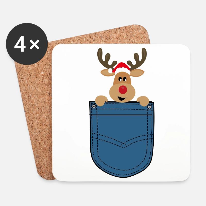 Weihnachten Elch in Brusttasche - Untersetzer (4er-Set) - Weiß