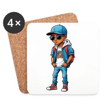 Cooler Cartoon-Teenager - Untersetzer (4er-Set) - Weiß - Vorne