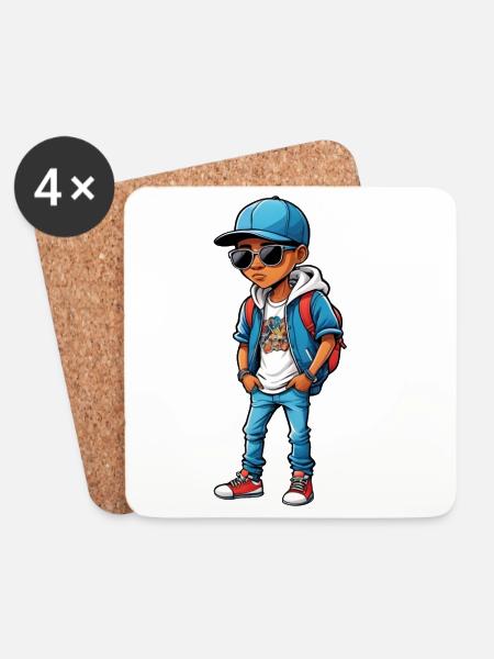 Cooler Cartoon-Teenager - Untersetzer (4er-Set) - Weiß