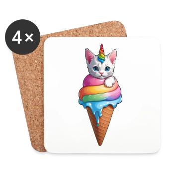 Chaton licorne - Dessous de verre (lot de 4) - blanc - Devant