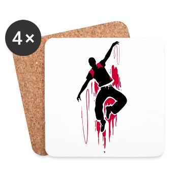 Breakdancer Tänzer Silhouette in Rot Schwarz - Untersetzer (4er-Set) - Weiß - Vorne