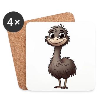 mignon émeu oiseau dessin animé heureux détendu - Dessous de verre (lot de 4) - blanc - Devant