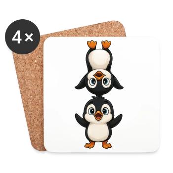 Drôle pingouin poirier dessin animé art amitié - Dessous de verre (lot de 4) - blanc - Devant