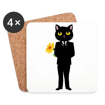 Elegant cat in a suit with a flower - Coasters (set of 4) - white - Front