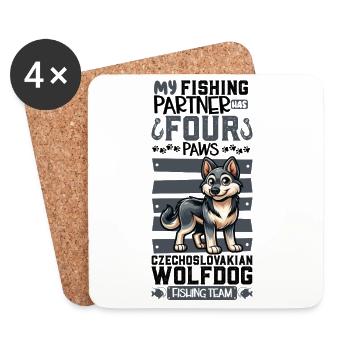 Pêche et chien-loup tchécoslovaque - Dessous de verre (lot de 4) - blanc - Devant