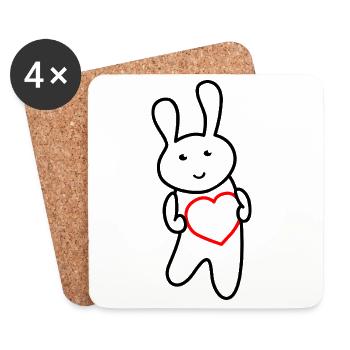 Lapin avec cœur : Amour et gentillesse - Dessous de verre (lot de 4) - blanc - Devant