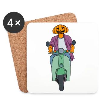 Pumpkin Rider on Mint Scooter - Coasters (set of 4) - white - Front