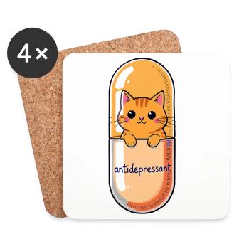 Cute Cat Capsule – Mood Booster Cartoon - Coasters (set of 4) - white - Front